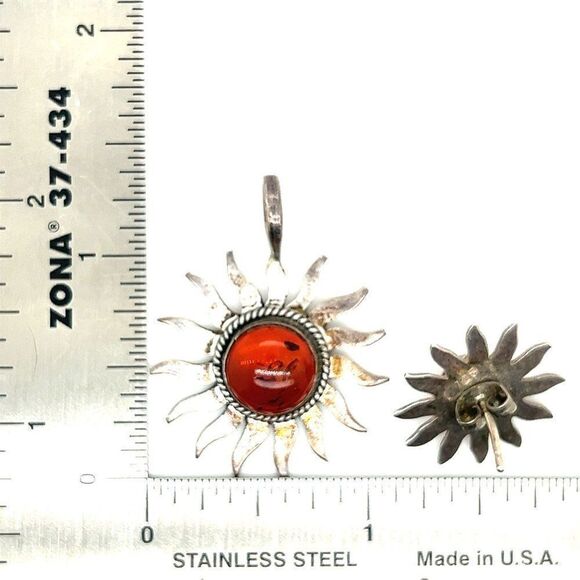 925 Silver Amber Pendant & Earrings Set - Picture 6 of 7